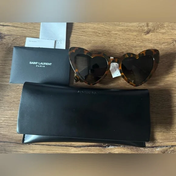 SAINT LAURENT-AUTHENTIC (NWT) Havana Faux Tortoise Shell Heart Shaped Sunglasses - Picture 2 of 15